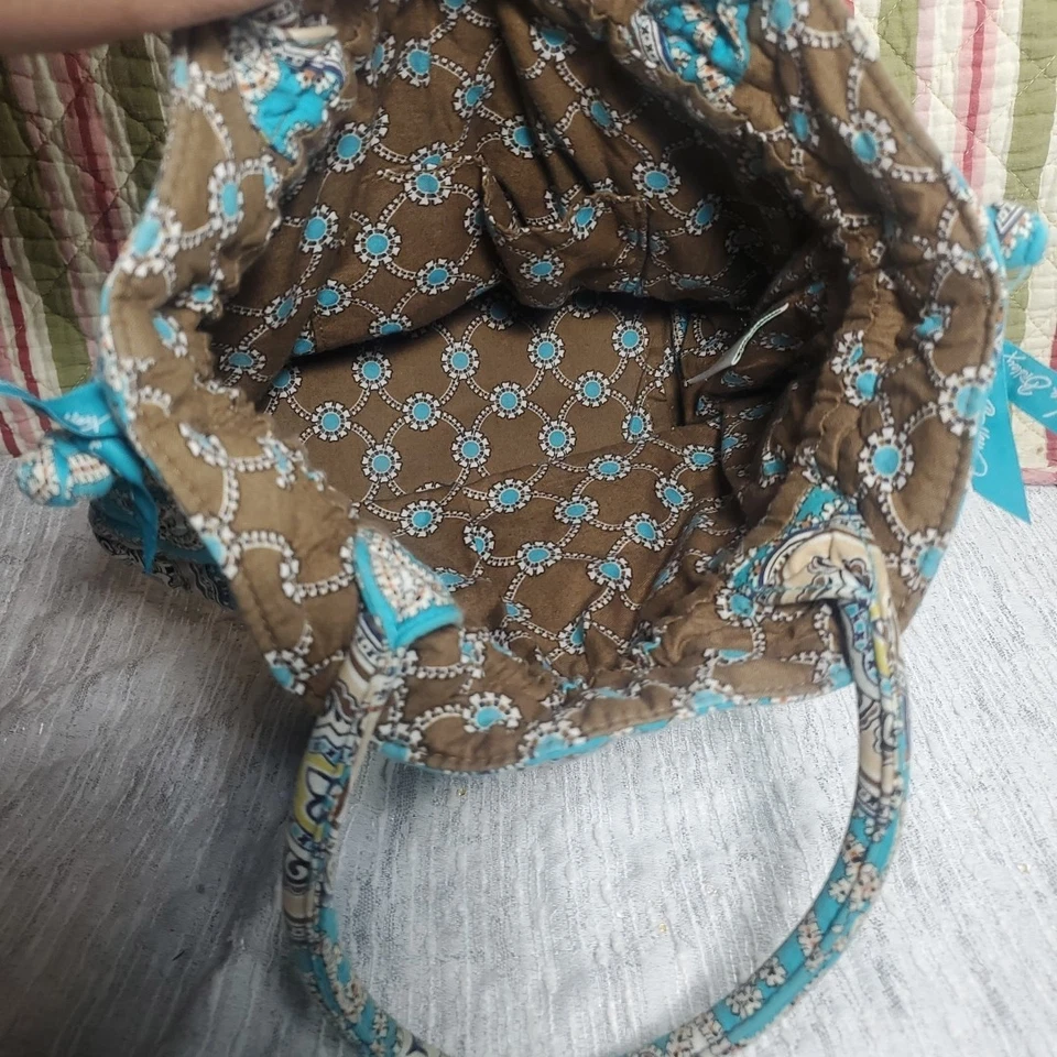 Vera Bradley Cinch Bag Totally Turquoise Retired Quilted Cotton Tote Purse - Image 2 of 4