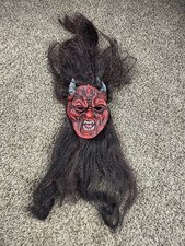 Red Devil Horned Horror Ghoul Adult 3D Vinyl Mask Long Hair Bearded Mask