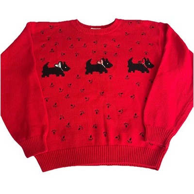 Vintage Bechamel Red Sweater Scottie Dog Oversized Small Embroidered Hong Kong