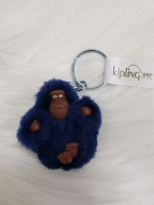 NEW Kipling Keychain HALLIE Baby Furry Monkey Mini Gorilla BAG CHARM BLUE APE