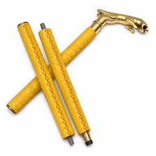 Brass Handle Walking Cane with Yellow Leather Wrapped Shaft