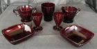 Vintage Anchor Hocking Royal Ruby Red Glass Creamer Sugar Juices Tumbler & Bowls