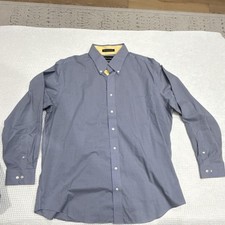 Paul Fredrick Non-Iron Cotton Classic Fit Dress Shirt Blue Yellow Check 17.5x35