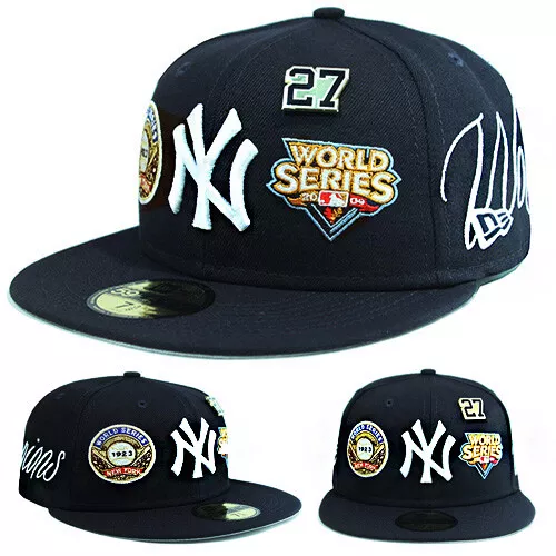 New Era New York Yankees Navy Fitted Hat MLB 27X History Champ Patches Pin  Cap | eBay