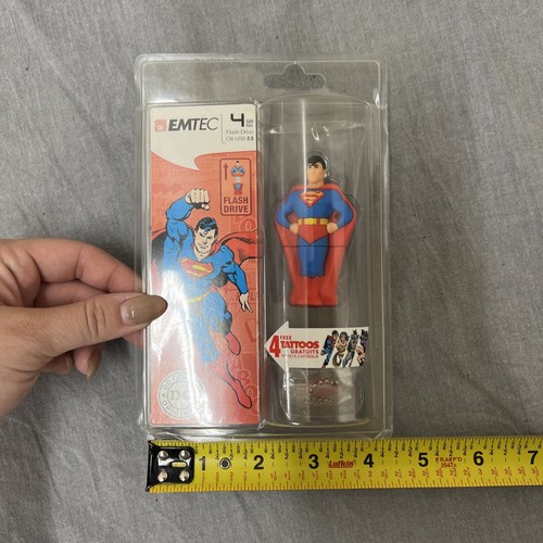 DC COMICS EMTEC Superman figure 4 GB USB 2.0 Flash Drive w/ 4 Tattoos FS Charity - Picture 8 of 8