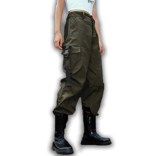 Women High Waist Baggy Cargo Pants Multi Pockets Hip Hop Solid Jogger Trousers - Picture 14 of 14