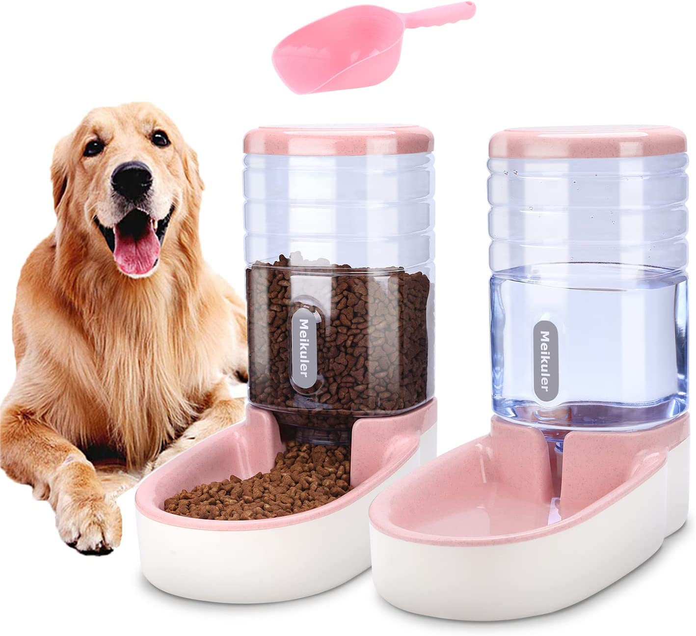 Meikuler 3.8L Automatic Pet Feeder and Water Dispenser Set for Small and Large D