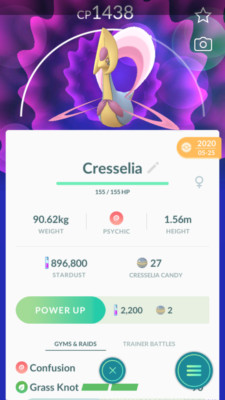 Pokemon Trade GO - Cresselia Grass Knot & 2nd move unlocked for PVP Great League