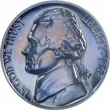 1962 Proof Jefferson Nickel PCGS PR66 Blue Cellophane Toning 