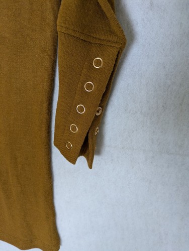 NWT Rafaella Women’s M Mustard Sweater Gold Grommet Buttons Soft Cozy Brand New - Picture 8 of 15