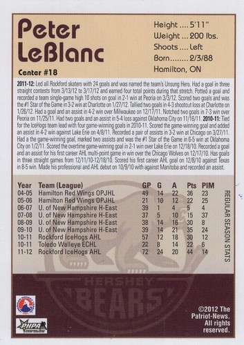 2012-13 Hershey Bears - PETER LeBLANC - Picture 2 of 2