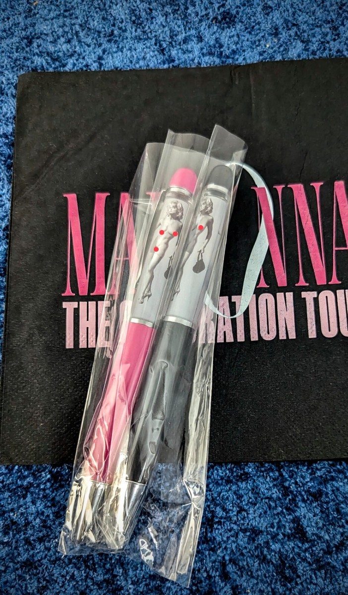 MADONNA CELEBRATION TOUR NUDIE PEN SET OF 2 + PROMO NAPKIN MSG POP