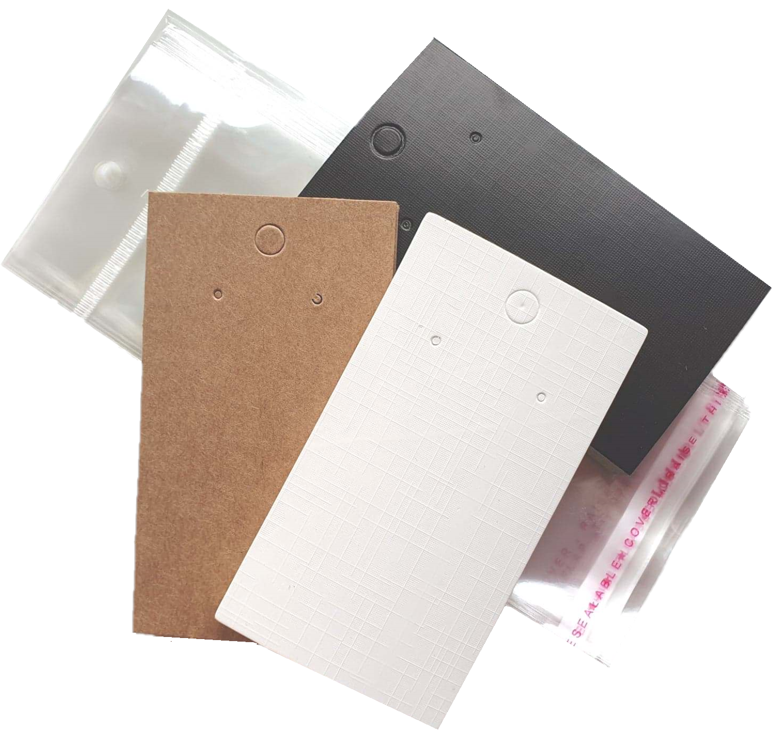75 x Jewellery Display Cards & Bags Earring Mixed Black Brown White  9cm x 5cm