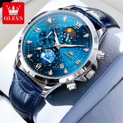 Waterproof Quartz Watch Men's OLEVS Luminous  Luxury Men Leather Business Strap