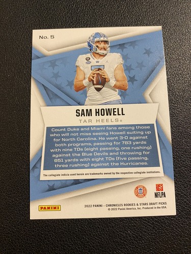 2022 Panini Chronicles rookie & stars Sam Howell #5 RC Tar Heels - Picture 2 of 2