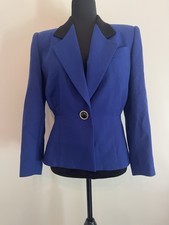 Womens Jasper A.s.l 4p Blazer Royal Blue Woll 100% Long Sleeve Handkerchief