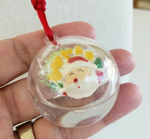Vintage Santa Claus Snow Dome Plastic Pendant Necklace 26" Red Silk Cord - Picture 5 of 9