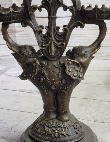 Real Bronze Metal on Stone Ornate Candle Stick Holder Sculpture Statue Artwork - 第 6/10 張圖片