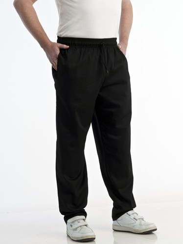 BLACK CHEF TROUSER Catering Elasticated UK Kitchen Chefs Trousers 3 Pockets - Picture 1 of 5