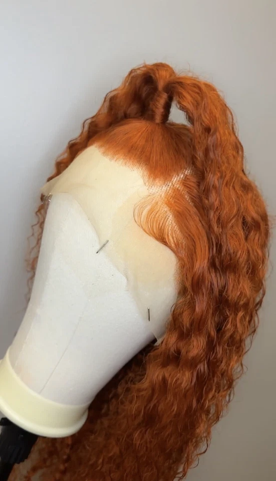 Peluca frontal de encaje naranja 13x4 cabello humano Foto 3 de 4