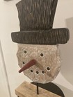 Rustic Farmhouse Cottagecore Wooden Christmas Snowman Head W Stand India Large￼ — photo 5