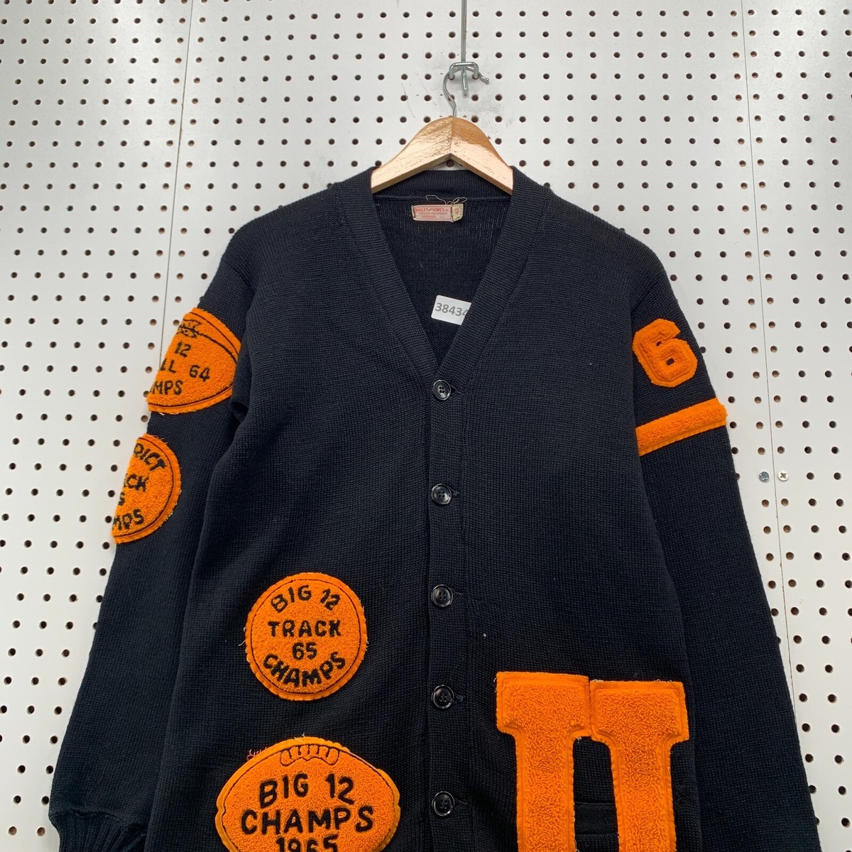 VTG 60s University Illinois Letterman Cardigan Black Mens
