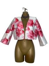 GERARD Size 10 Pink & Ivory Rose Print Floral 3/4 Sleeve Cropped Jacket Wedding