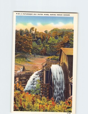 #ad Postcard A Picturesque Old Water Wheel During American Indian Summer USA $3.46