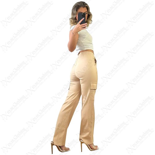 PANTALONES VAQUEROS DE MUJER PIERNA RECTA CARGO ELÁSTICOS CON LLAMARADAS DE COMBATE PANTALONES DE JEAN - Imagen 7 de 23