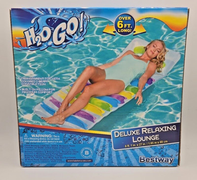 H2O Go Deluxe Relaxing Lounge Inflatable Pool Lounger Raft Float Transparent NEW