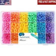 Bright Sparkle Pony Bead Box Plastic W/ Durable 18 Compartment Organizer 2300 Pc
