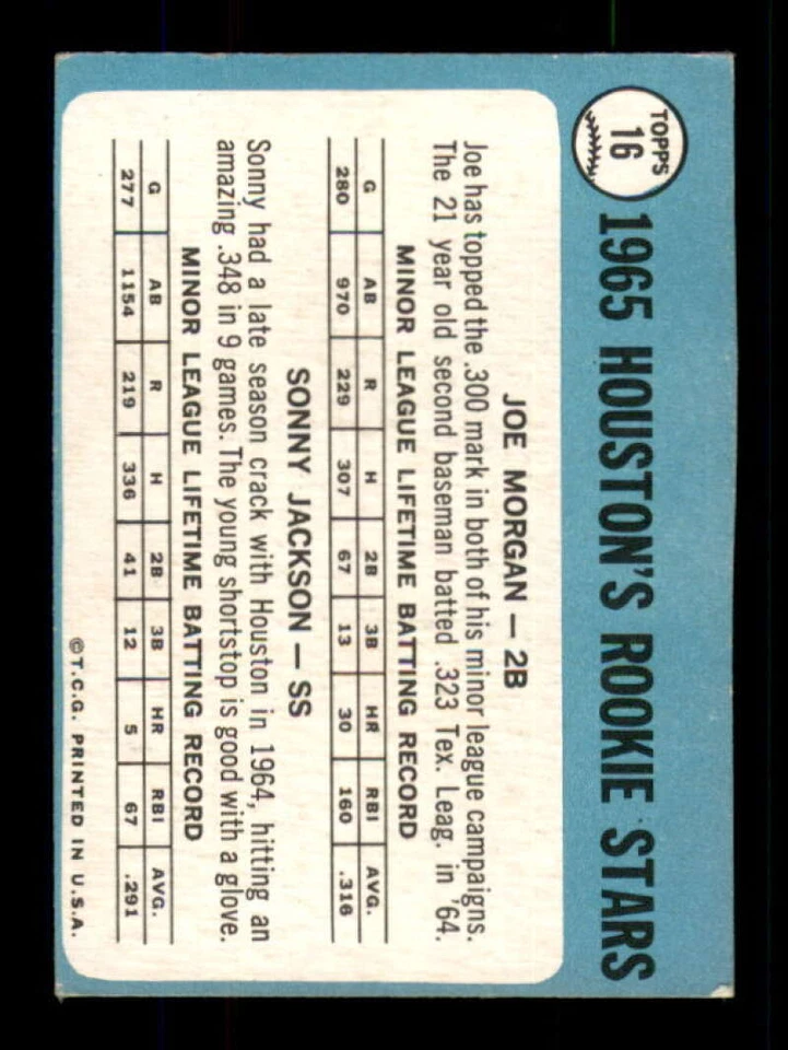 1965 Topps #16 Joe Morgan/Sonny Jackson EX/EX+ RC Novato Astros Astros Novatos D Foto 2 de 2
