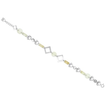 925 Sterling Silber Kreis Rechteck und ausgeschnitten Quadrat Muschel Armband, 7'' lang