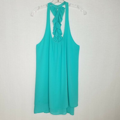 CY USA Women's Mini Dress Ruffle Back Green Size Medium B302P