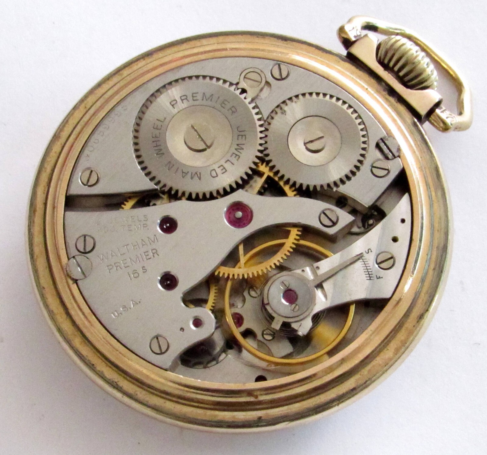 Vintage Waltham Premier Pocket Watch 16 size 21 jewel 10K RGP case RUNS