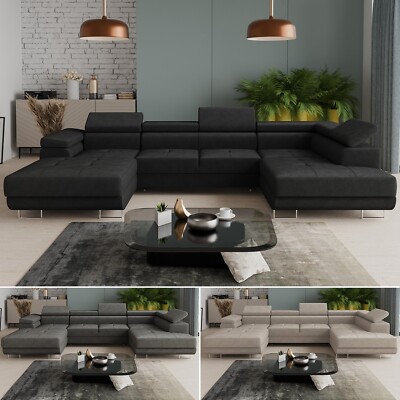 Eckcouch mit schlaffunktion und bettkasten CARIS U-form große ottomane modern