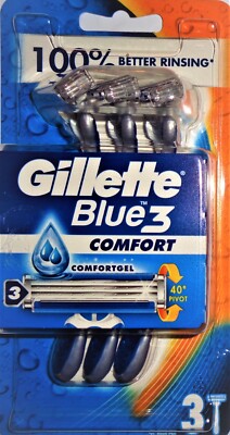 Gillette Blue 3 Pack Comfort  3 Blades Men Razor Lot of 1, 2, 4 & 6 ( 3 PK) Ea.*