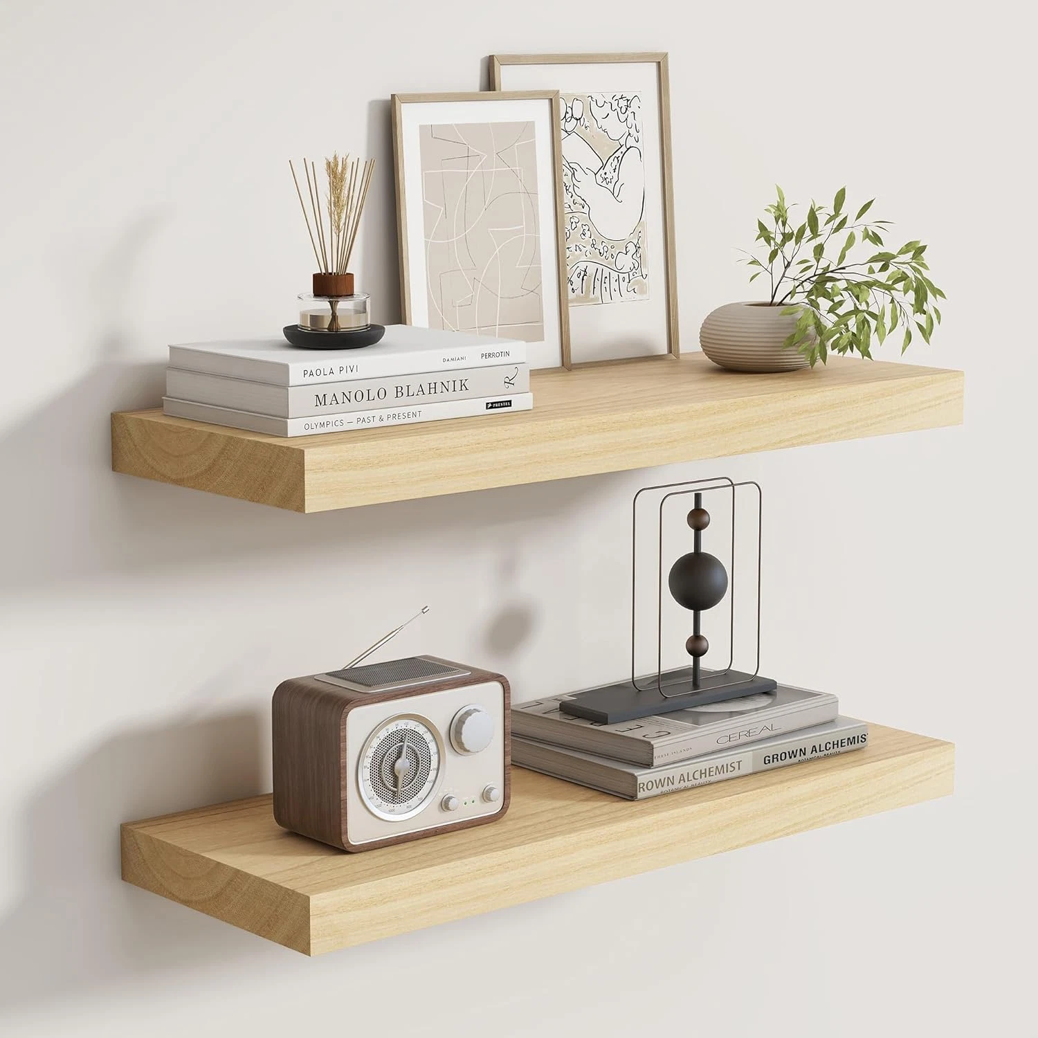 Rustic Solid Wood Floating Shelves, 24" Long, Set of 2 for Home Decor