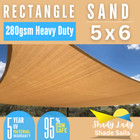 95% UV 5m x 6m Rectangle SAND  Shade Sail Sun Heavy Duty 280GSM BEIGE 5 x 6m