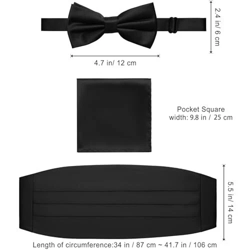 Conjunto de pajarita y pañuelo de bolsillo y cummerbund formal liso preatado para hombre Foto 3 de 4