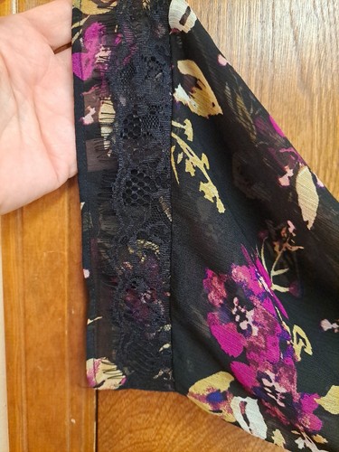 Jessica Simpson MATERNITY Size L Sheer Black Floral Top Blouse 3/4 Slv Button-Up - Picture 7 of 20