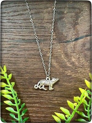 NEU Silberfarben Leopard Jaguar Raubkatze Gepard Wildtier Boho Geschenk Halskette