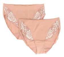 Breezies Set of 2 Luxe Lace Two Tone Hi-Cut Briefs 1X Rosewood A632202 11535