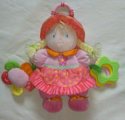 Pink Rattle Doll Carter's Pink Orange Polka Dot Soft Baby Doll Rattle Flowers Squeaks ...