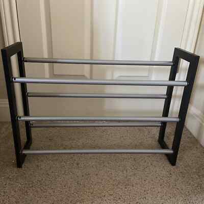 3-Tier Expandable Stackable Shoe Rack, Plastic and Wood, Dark Wood and  Pewter