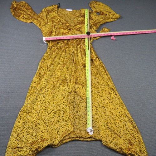 Sheike Womens Maxi Dress 14 Large Yellow Polka Dot Ruffle Long Sleeve Fit Flare - Picture 4 of 10