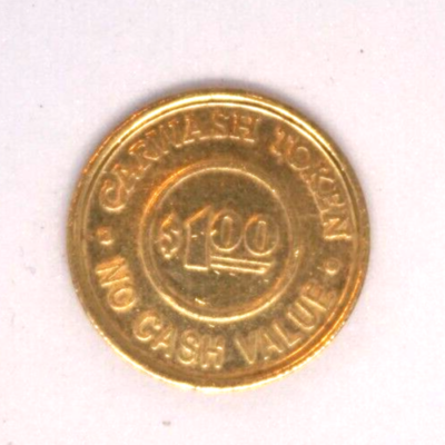 Token 22.5mm Dolphin Wash Weekly Enter No Cash Value $1 Brass Tone