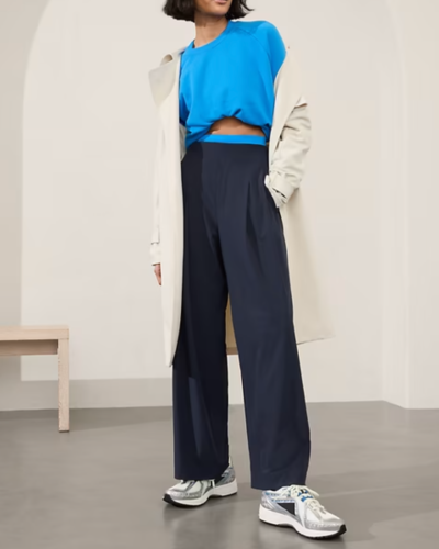 Athleta 4P Brooklyn Heights Pleated Wide Leg Pant 4 Petite Navy #533436032