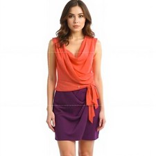 Faux Wrap Colorblock Mini Dress Women's Size 2 Orange Purple Sleeveless Crepe