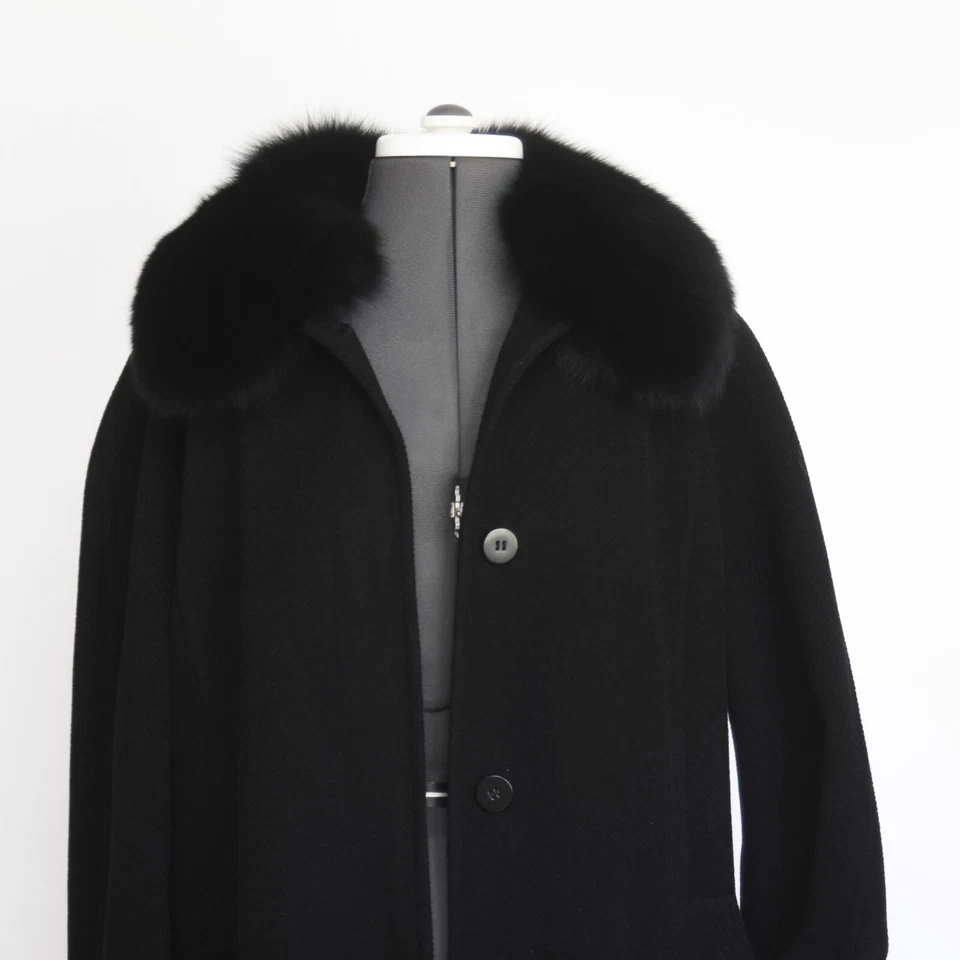Abrigo Jones New York Mujer Negro Largo Completo Clásico Lana Angora Piel Cuello 12 Foto 2 de 4